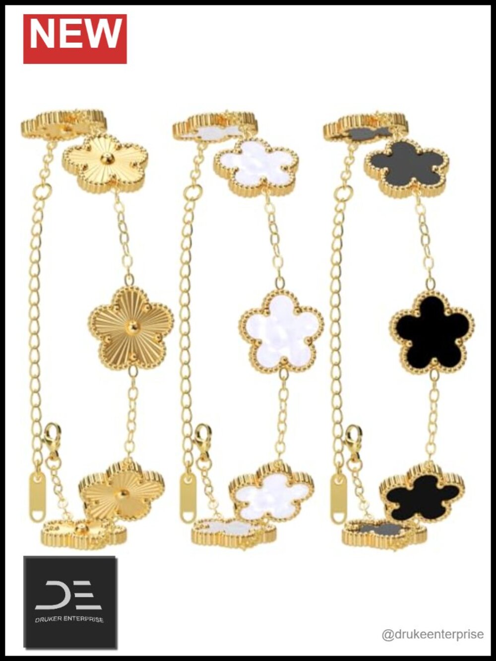 18K Gold Plated Clover Bracelet Set - Lucky Leaf Chain Bracelets, Adjustable,